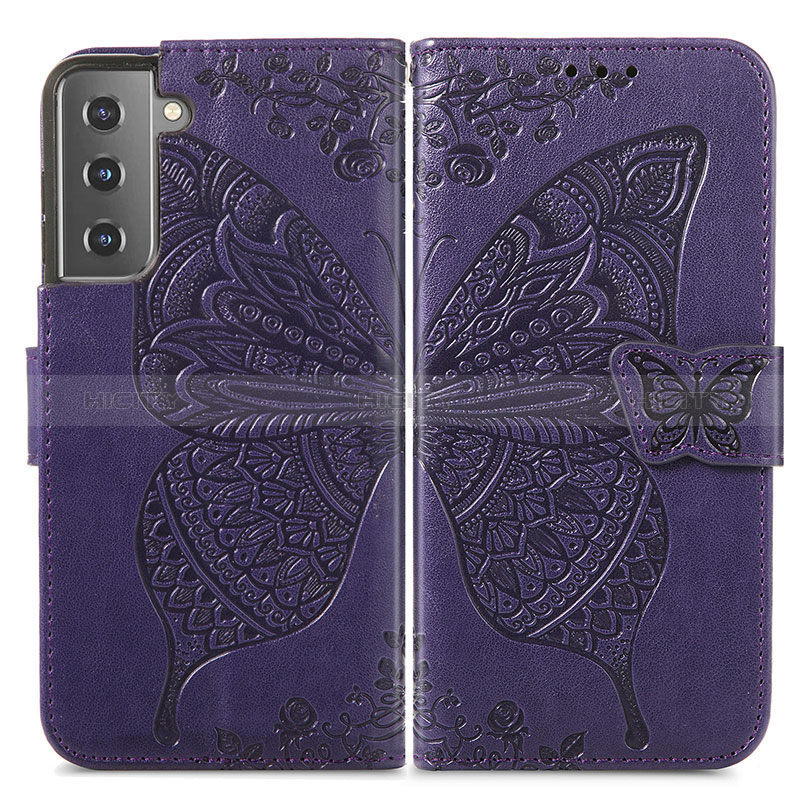 Handytasche Stand Schutzhülle Flip Leder Hülle Schmetterling für Samsung Galaxy S24 5G Violett