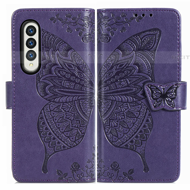 Handytasche Stand Schutzhülle Flip Leder Hülle Schmetterling für Samsung Galaxy Z Fold4 5G Violett