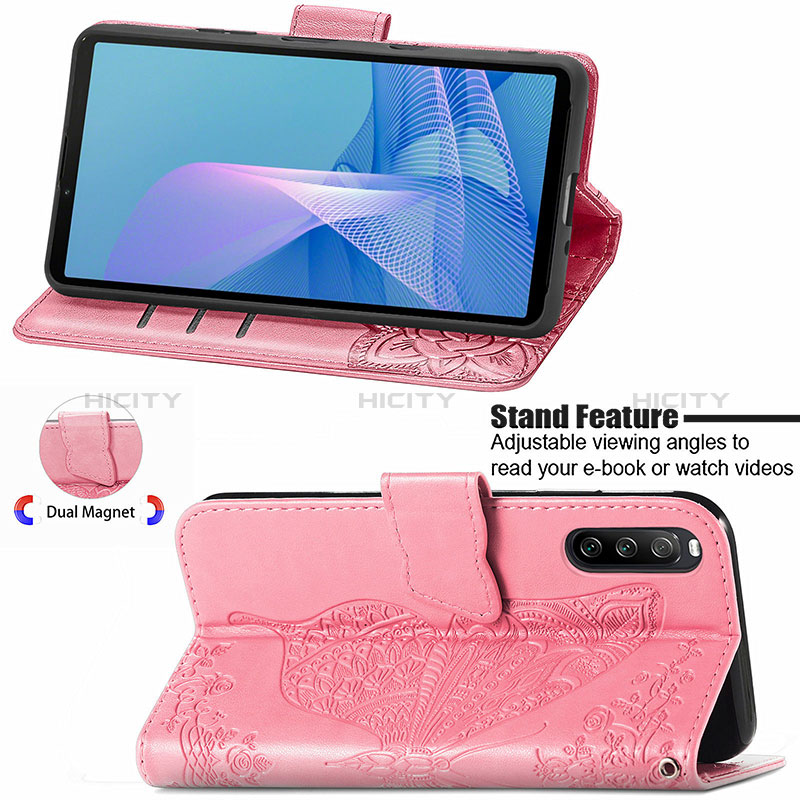 Handytasche Stand Schutzhülle Flip Leder Hülle Schmetterling für Sony Xperia 10 III groß