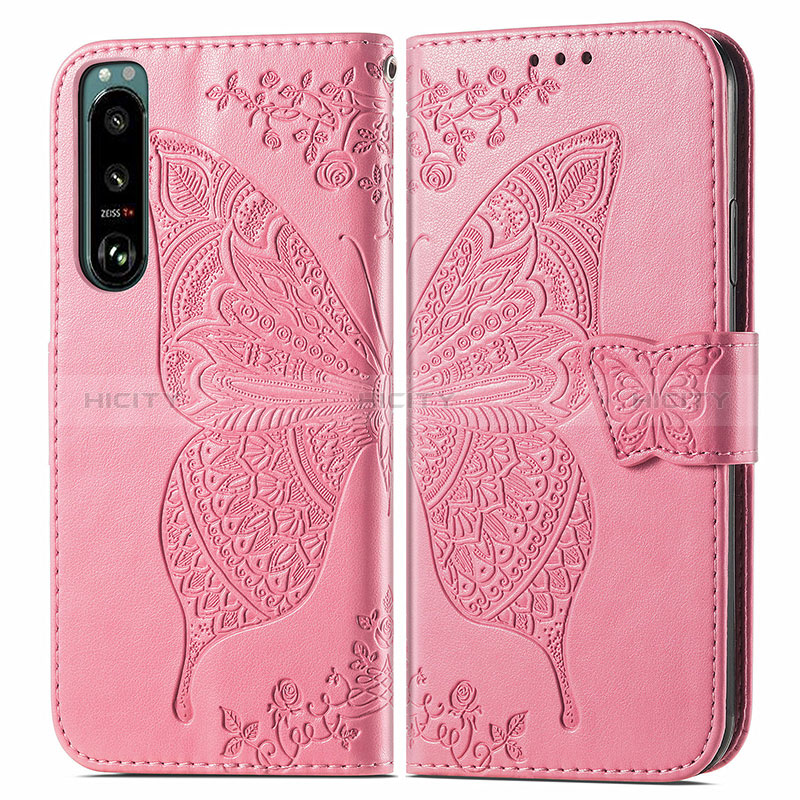 Handytasche Stand Schutzhülle Flip Leder Hülle Schmetterling für Sony Xperia 5 III SO-53B Pink