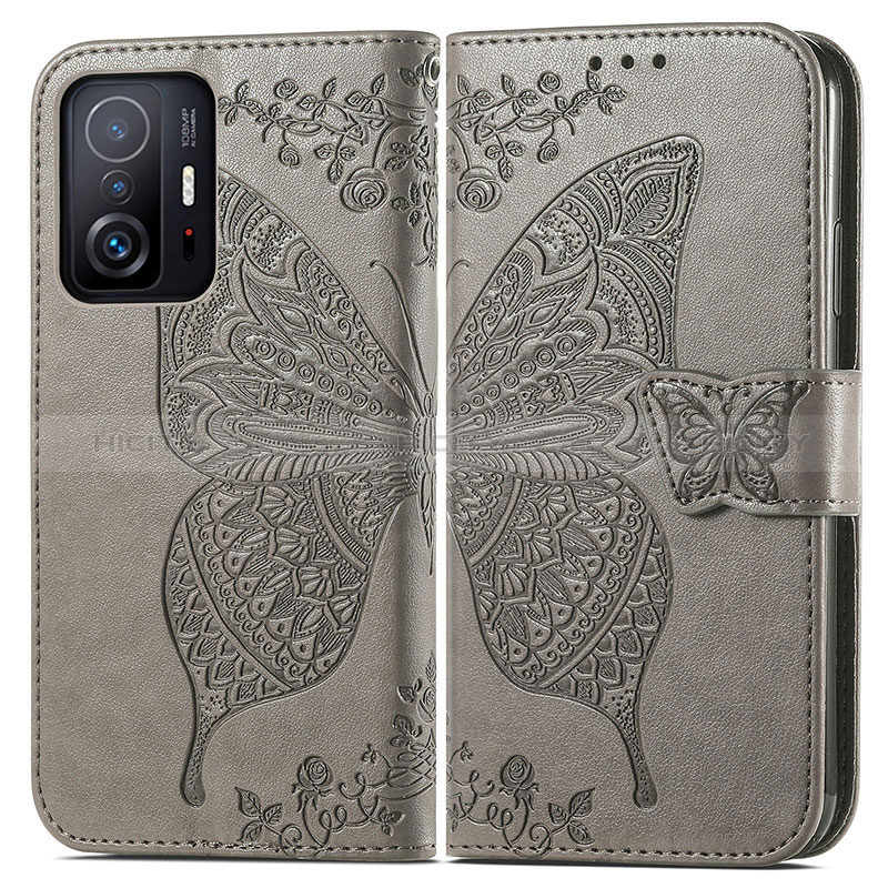 Handytasche Stand Schutzhülle Flip Leder Hülle Schmetterling für Xiaomi Mi 11T 5G Grau Plus