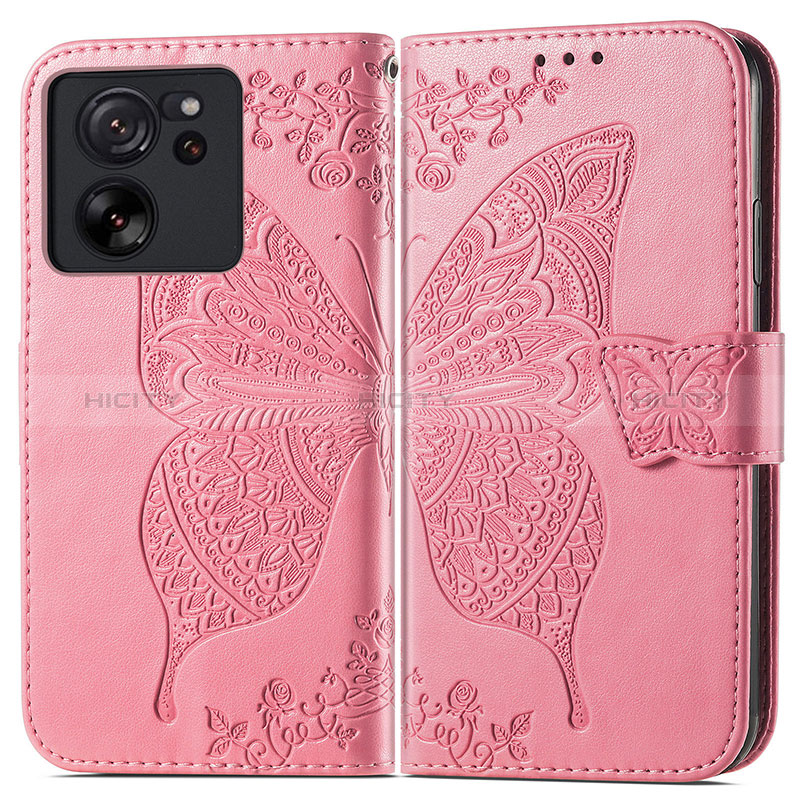 Handytasche Stand Schutzhülle Flip Leder Hülle Schmetterling für Xiaomi Mi 13T Pro 5G Pink