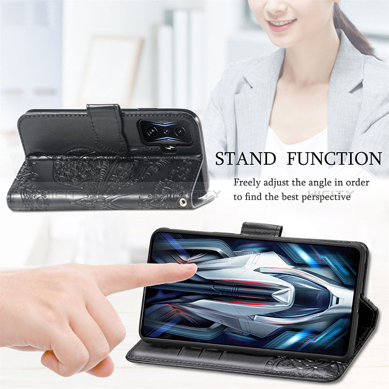 Handytasche Stand Schutzhülle Flip Leder Hülle Schmetterling für Xiaomi Poco F4 GT 5G groß