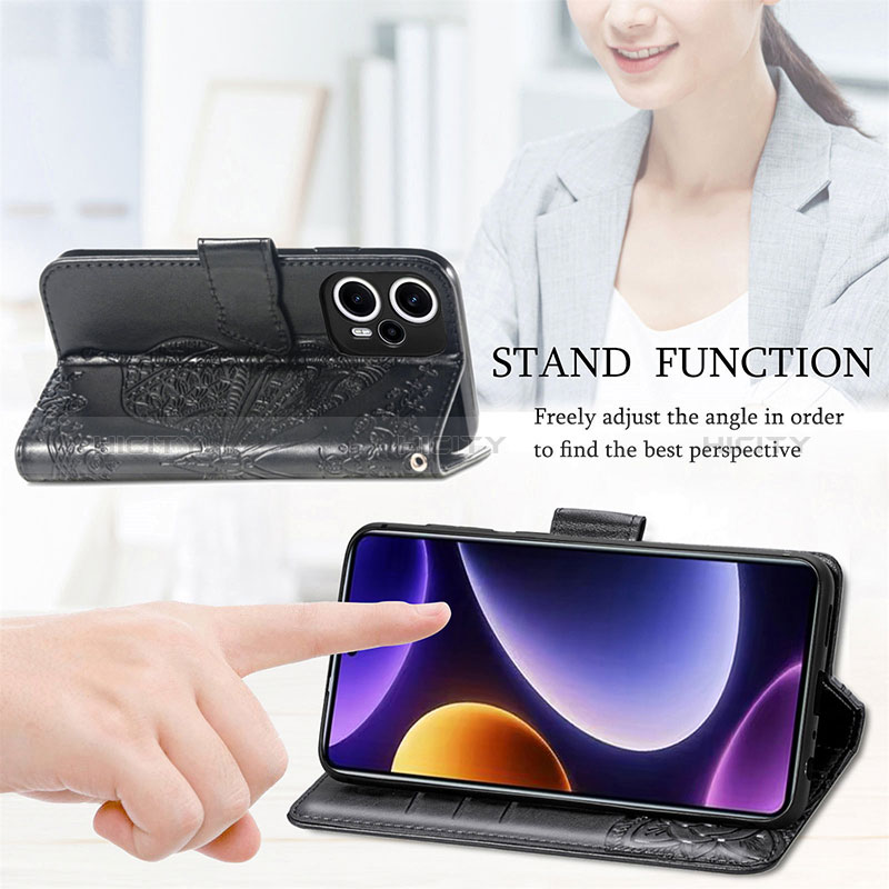 Handytasche Stand Schutzhülle Flip Leder Hülle Schmetterling für Xiaomi Poco F5 5G