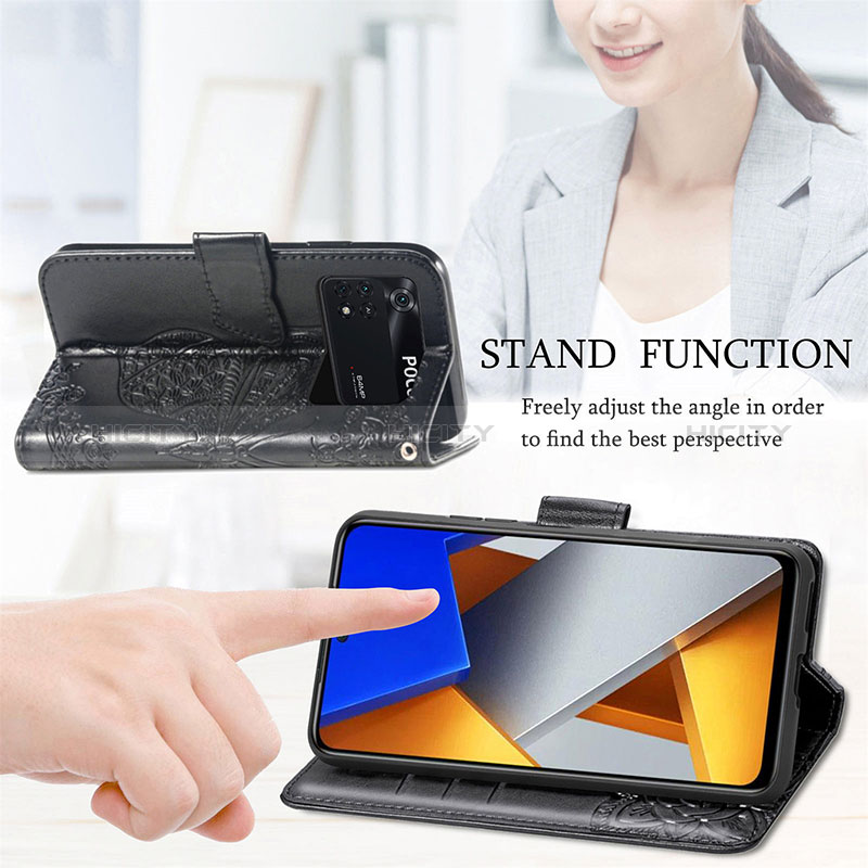 Handytasche Stand Schutzhülle Flip Leder Hülle Schmetterling für Xiaomi Poco M4 Pro 4G