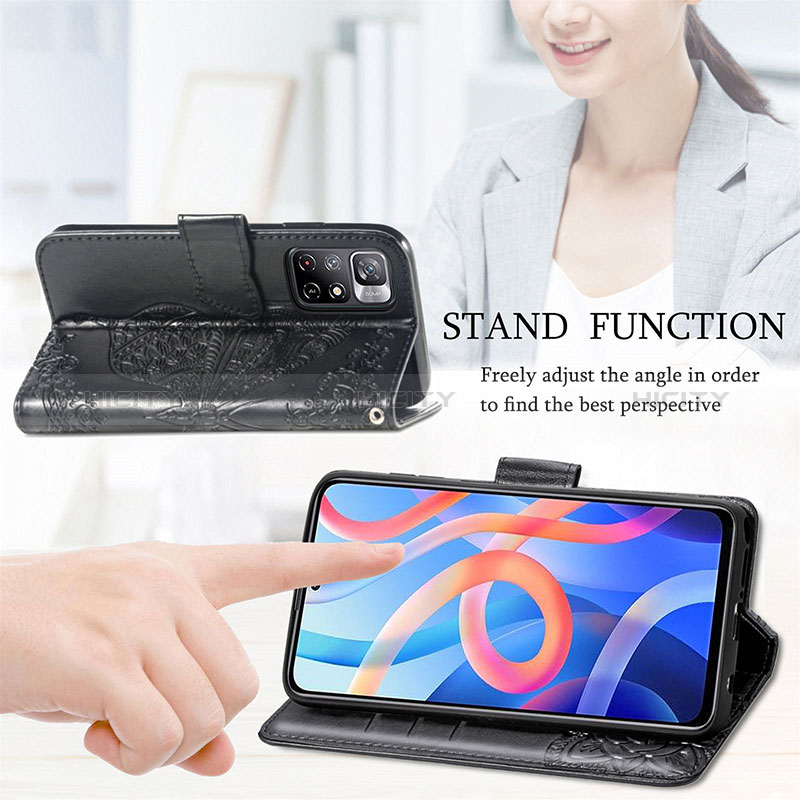 Handytasche Stand Schutzhülle Flip Leder Hülle Schmetterling für Xiaomi Poco M4 Pro 5G groß