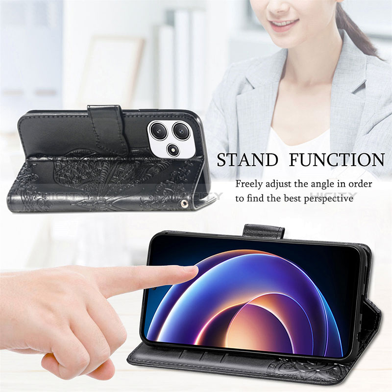 Handytasche Stand Schutzhülle Flip Leder Hülle Schmetterling für Xiaomi Poco M6 Pro 5G