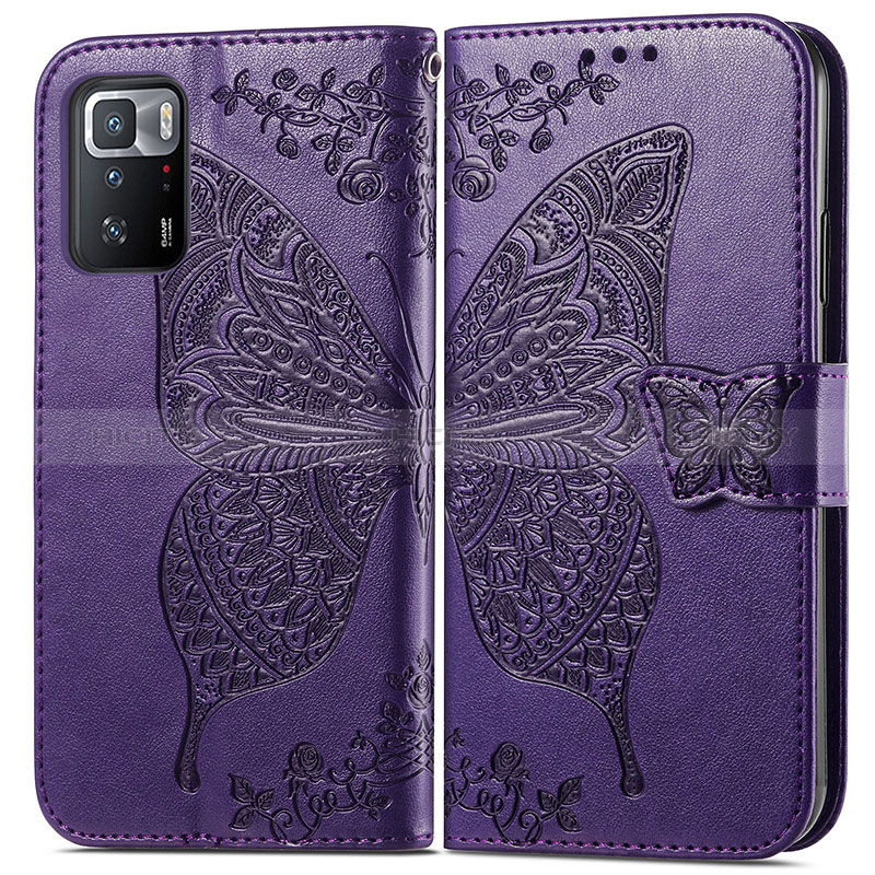 Handytasche Stand Schutzhülle Flip Leder Hülle Schmetterling für Xiaomi Poco X3 GT 5G Violett Plus