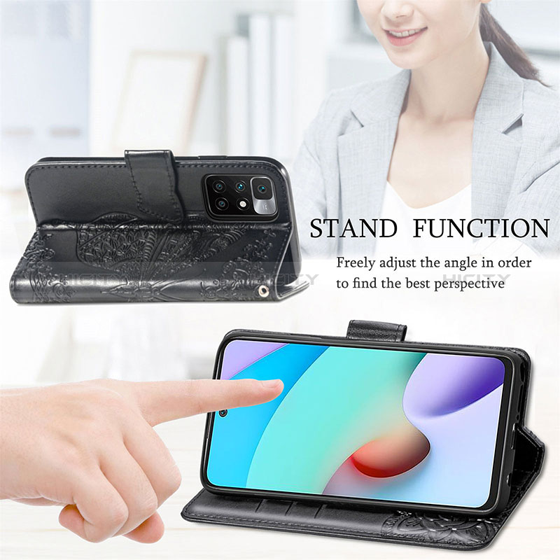 Handytasche Stand Schutzhülle Flip Leder Hülle Schmetterling für Xiaomi Redmi 10 4G groß