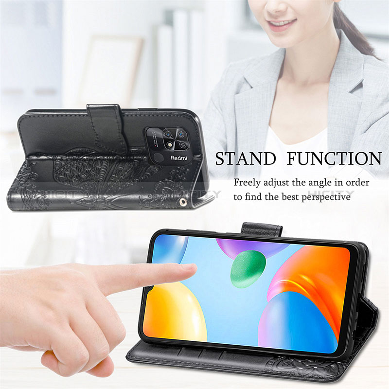 Handytasche Stand Schutzhülle Flip Leder Hülle Schmetterling für Xiaomi Redmi 10 India groß