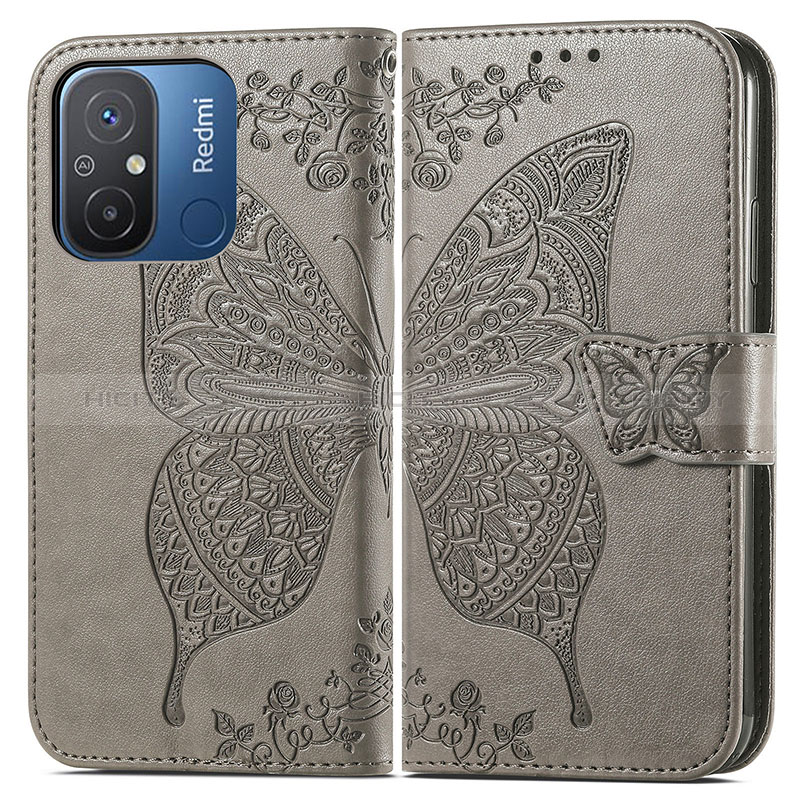 Handytasche Stand Schutzhülle Flip Leder Hülle Schmetterling für Xiaomi Redmi 11A 4G Grau Plus