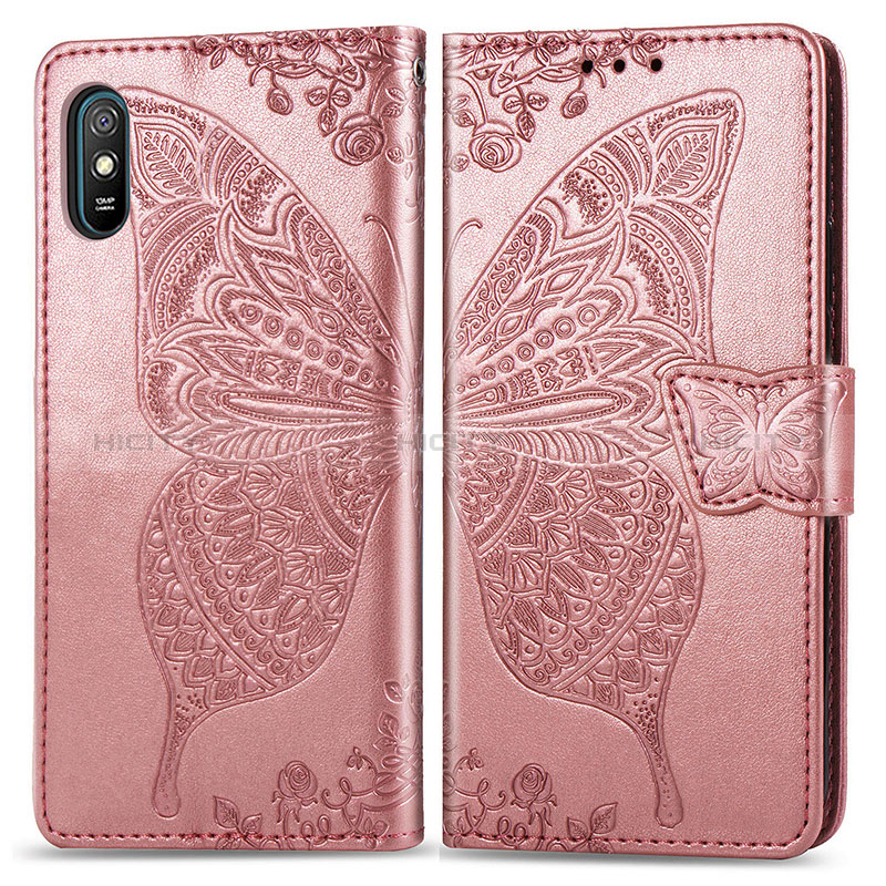 Handytasche Stand Schutzhülle Flip Leder Hülle Schmetterling für Xiaomi Redmi 9A Rosa