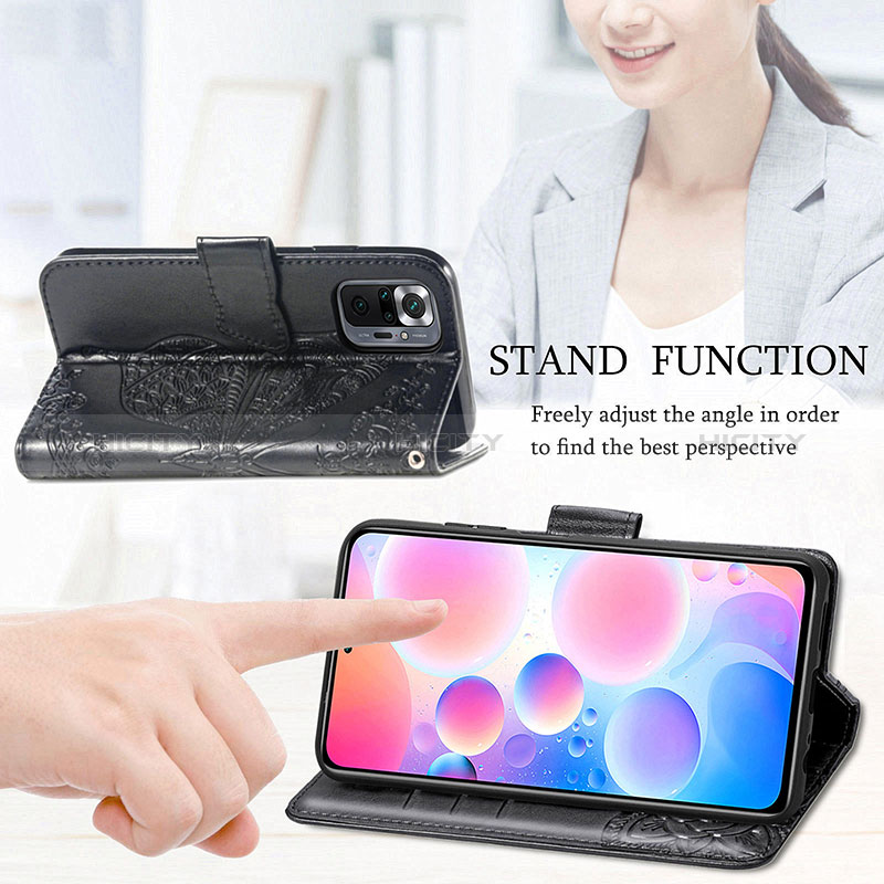 Handytasche Stand Schutzhülle Flip Leder Hülle Schmetterling für Xiaomi Redmi Note 10 Pro 4G groß