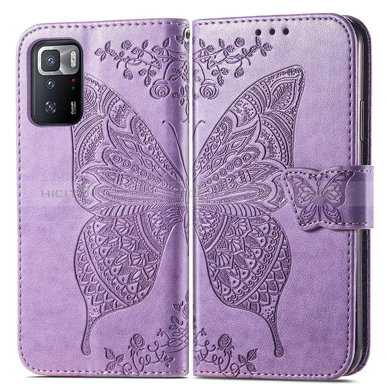 Handytasche Stand Schutzhülle Flip Leder Hülle Schmetterling für Xiaomi Redmi Note 10 Pro 5G Helles Lila Plus