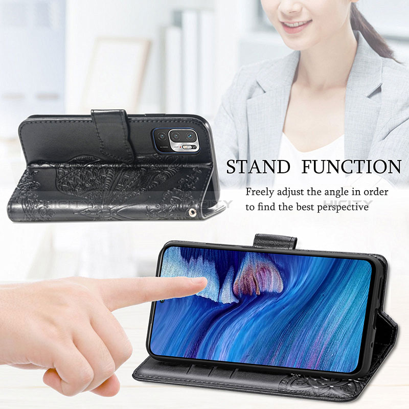 Handytasche Stand Schutzhülle Flip Leder Hülle Schmetterling für Xiaomi Redmi Note 10T 5G groß