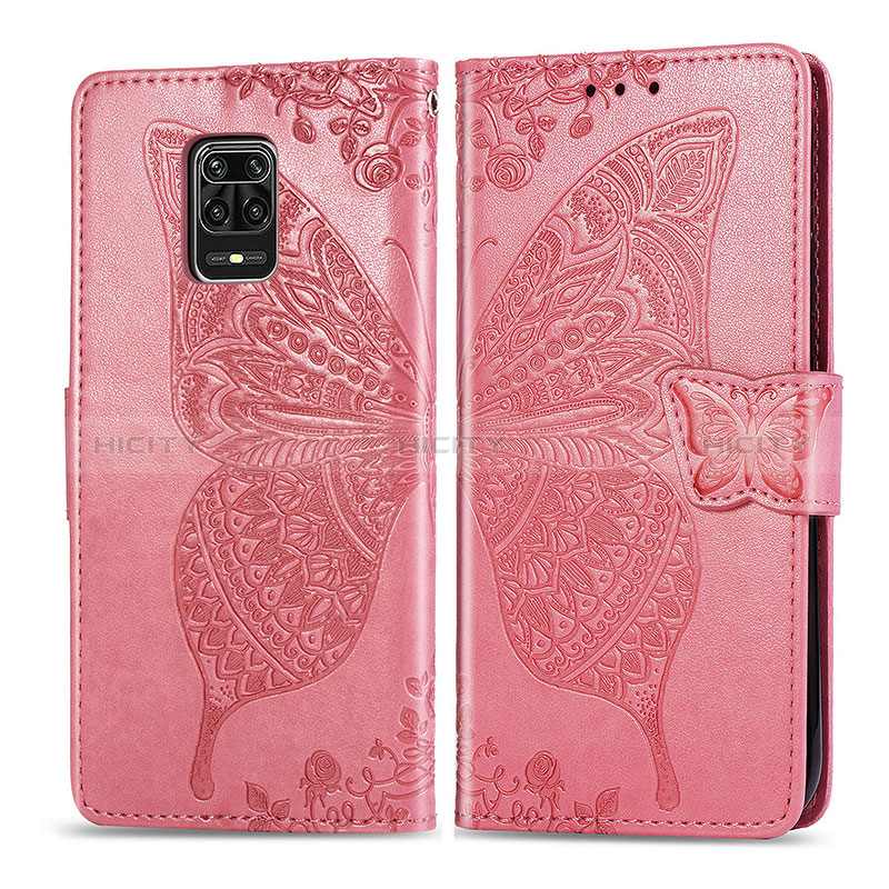 Handytasche Stand Schutzhülle Flip Leder Hülle Schmetterling für Xiaomi Redmi Note 9 Pro Pink Plus