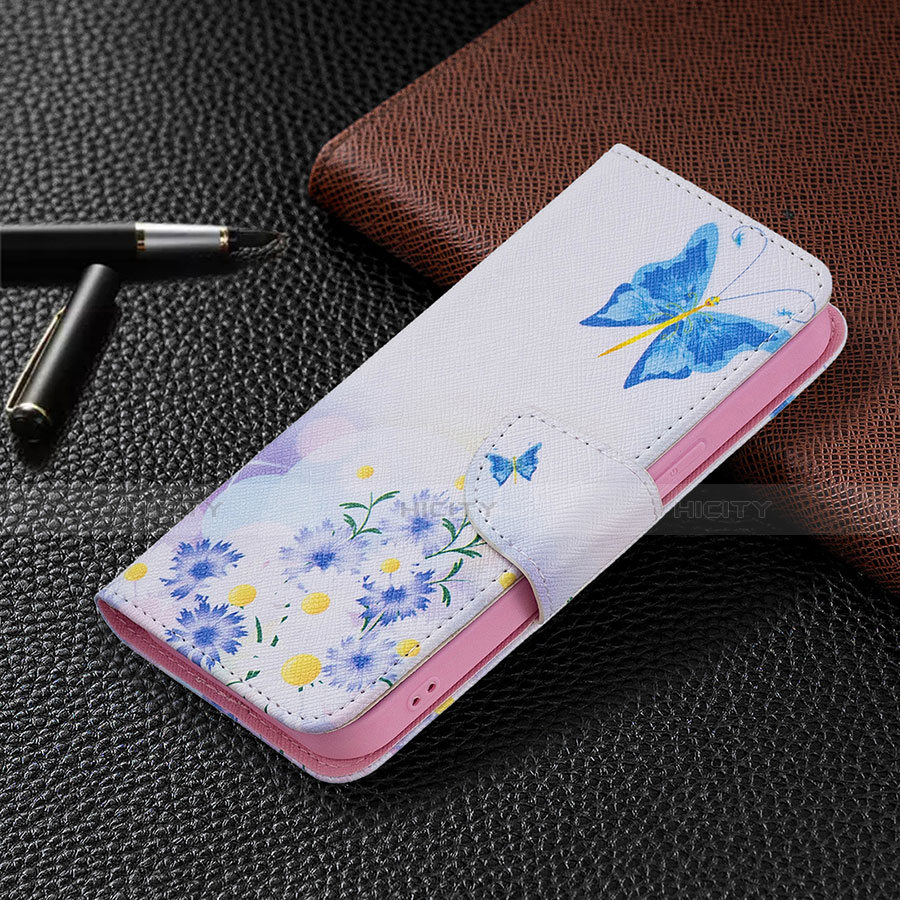 Handytasche Stand Schutzhülle Flip Leder Hülle Schmetterling L01 für Apple iPhone 13 Blau groß