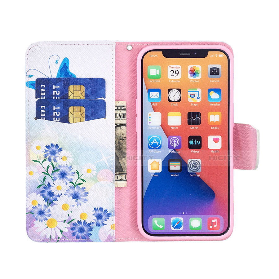 Handytasche Stand Schutzhülle Flip Leder Hülle Schmetterling L01 für Apple iPhone 13 Mini Blau