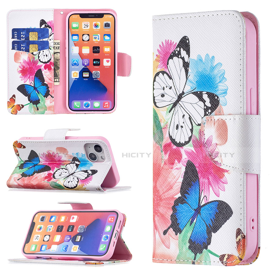 Handytasche Stand Schutzhülle Flip Leder Hülle Schmetterling L01 für Apple iPhone 13 Mini Rosa