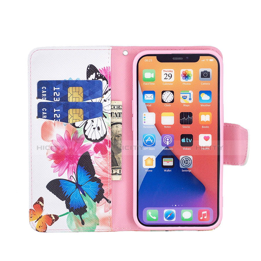 Handytasche Stand Schutzhülle Flip Leder Hülle Schmetterling L01 für Apple iPhone 13 Mini Rosa