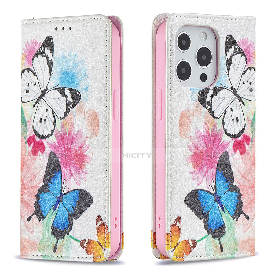 Handytasche Stand Schutzhülle Flip Leder Hülle Schmetterling L01 für Apple iPhone 13 Pro Max Rosa