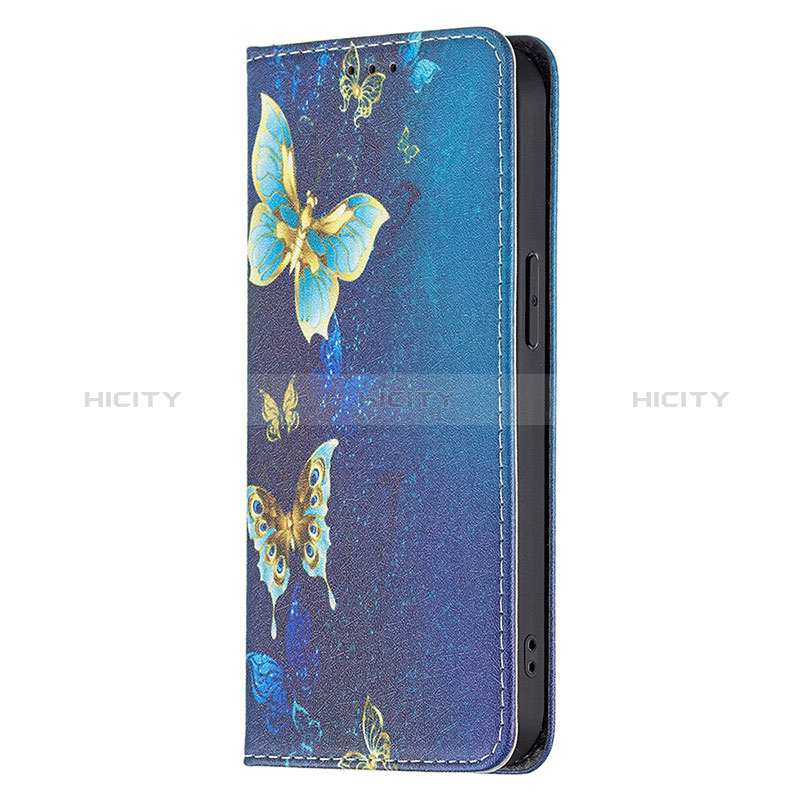 Handytasche Stand Schutzhülle Flip Leder Hülle Schmetterling L01 für Apple iPhone 14 Pro Blau