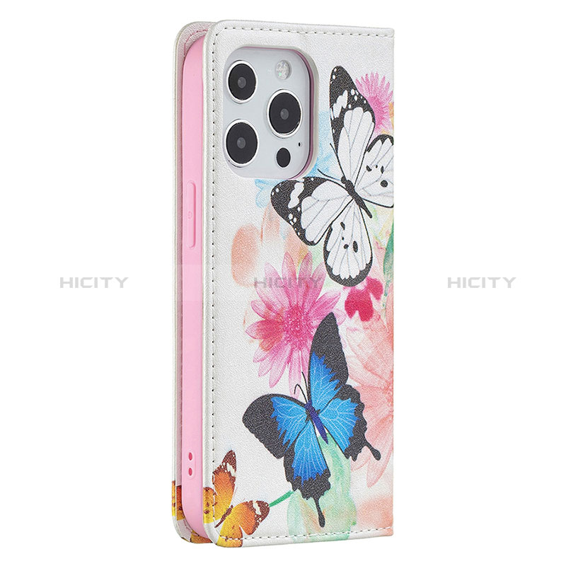 Handytasche Stand Schutzhülle Flip Leder Hülle Schmetterling L01 für Apple iPhone 14 Pro Rosa groß