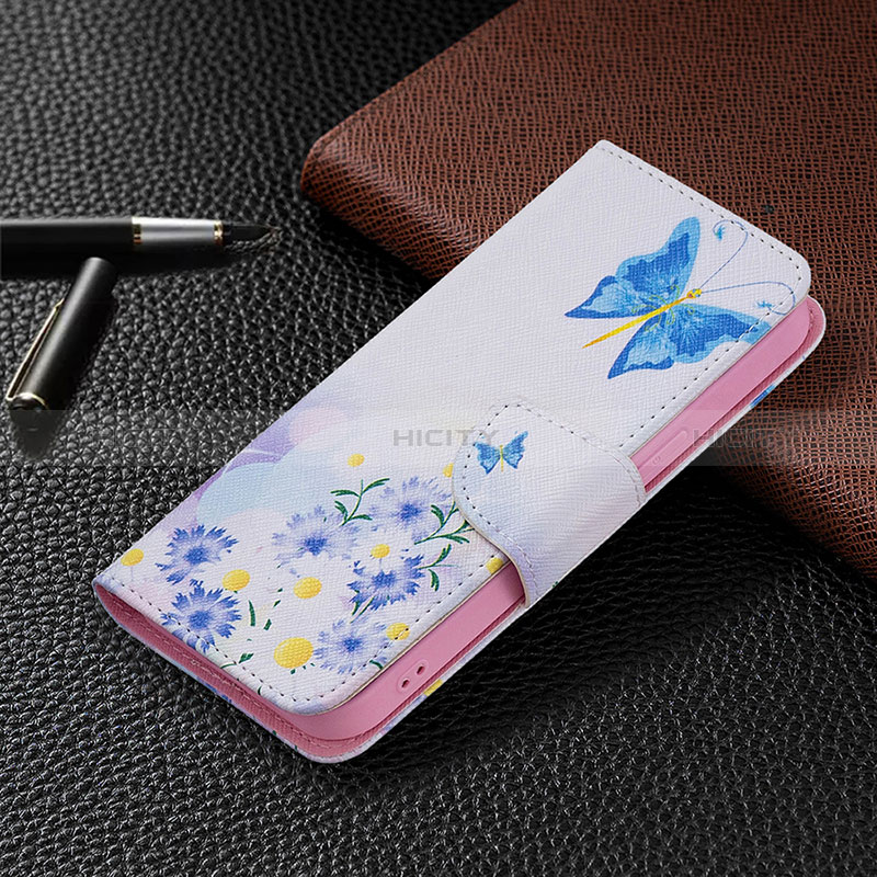 Handytasche Stand Schutzhülle Flip Leder Hülle Schmetterling L01 für Apple iPhone 15 Blau groß