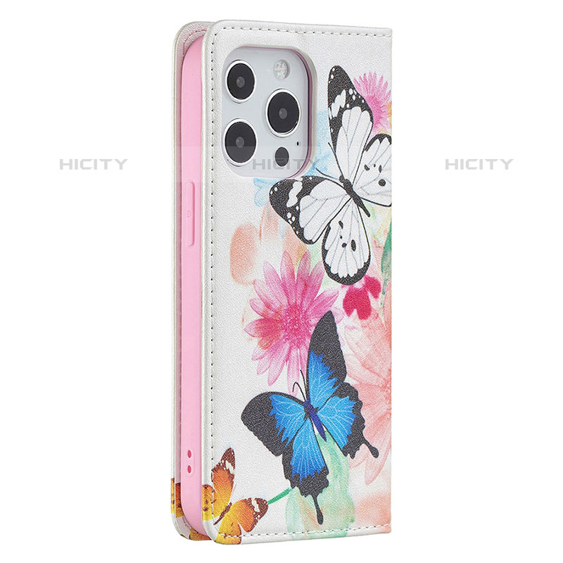 Handytasche Stand Schutzhülle Flip Leder Hülle Schmetterling L01 für Apple iPhone 15 Pro Rosa