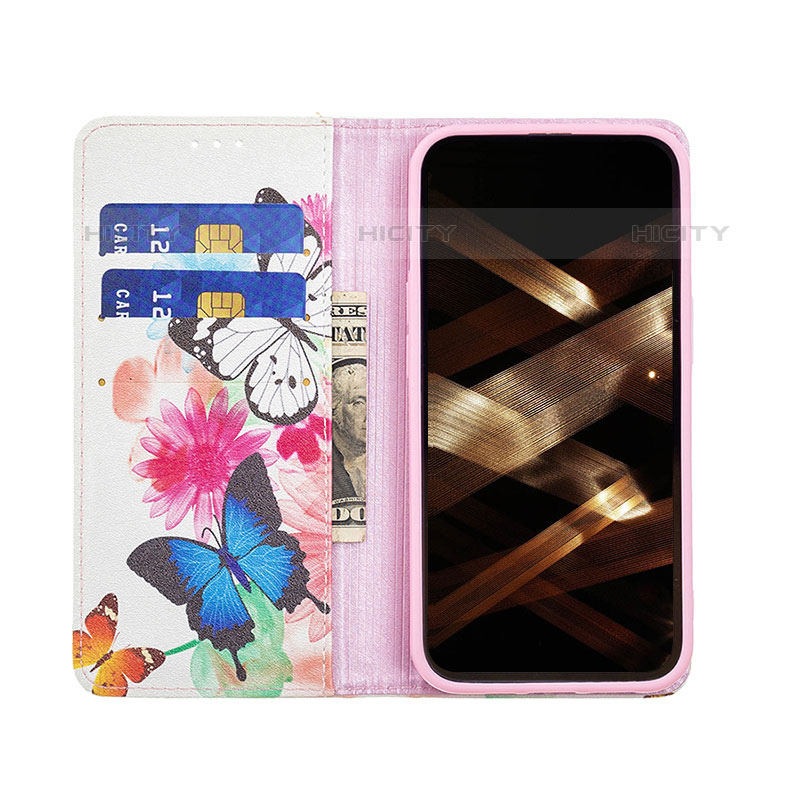 Handytasche Stand Schutzhülle Flip Leder Hülle Schmetterling L01 für Apple iPhone 15 Pro Rosa