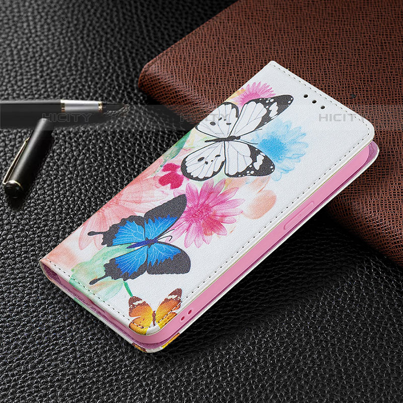 Handytasche Stand Schutzhülle Flip Leder Hülle Schmetterling L01 für Apple iPhone 15 Pro Rosa