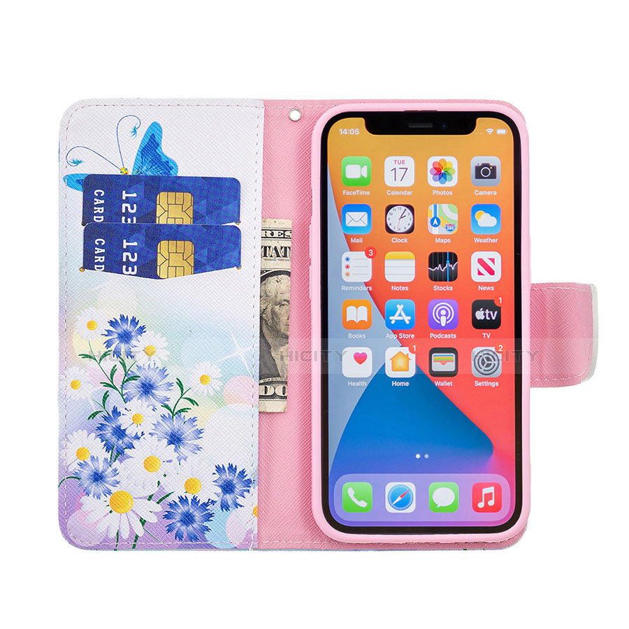 Handytasche Stand Schutzhülle Flip Leder Hülle Schmetterling L02 für Apple iPhone 13 Pro Schwarz