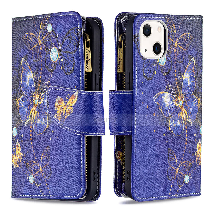 Handytasche Stand Schutzhülle Flip Leder Hülle Schmetterling L03 für Apple iPhone 13 Blau