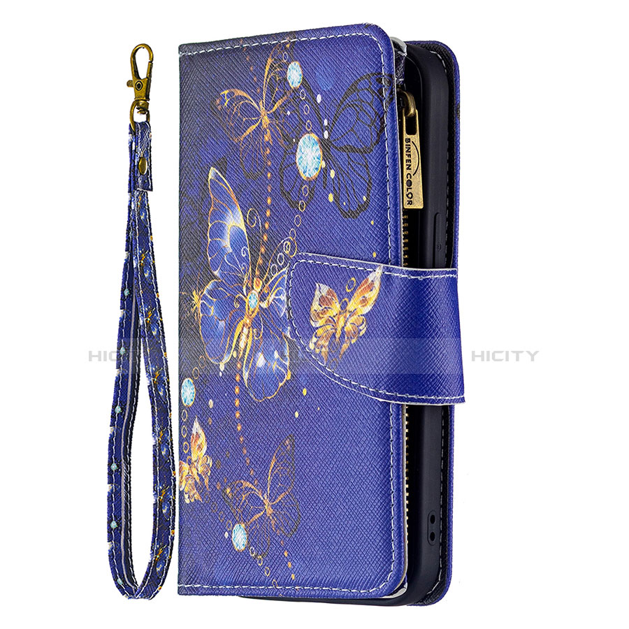 Handytasche Stand Schutzhülle Flip Leder Hülle Schmetterling L03 für Apple iPhone 13 Blau