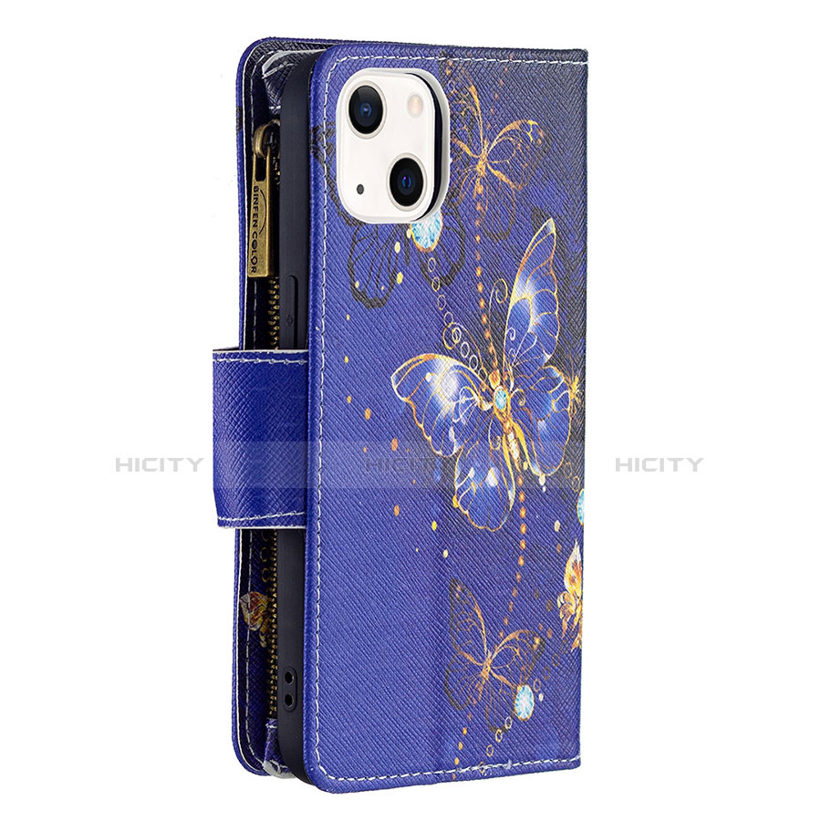 Handytasche Stand Schutzhülle Flip Leder Hülle Schmetterling L03 für Apple iPhone 13 Blau