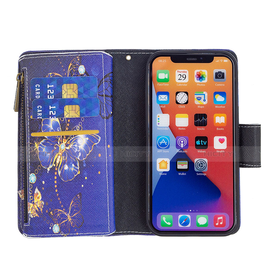 Handytasche Stand Schutzhülle Flip Leder Hülle Schmetterling L03 für Apple iPhone 13 Blau