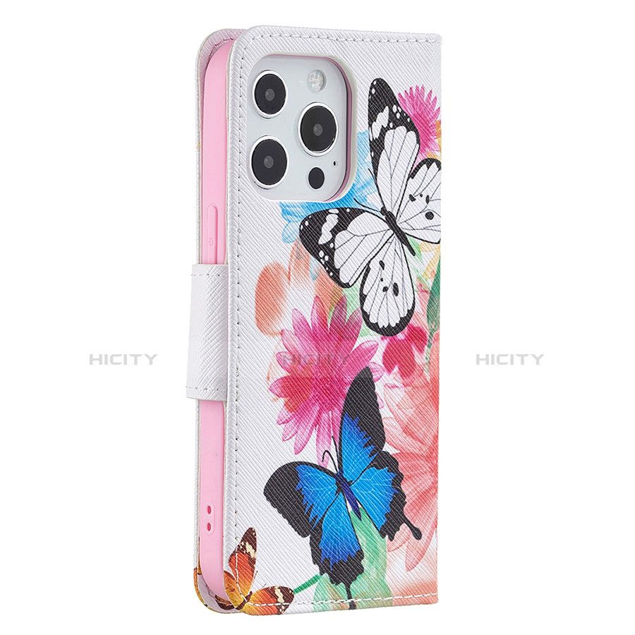 Handytasche Stand Schutzhülle Flip Leder Hülle Schmetterling L03 für Apple iPhone 13 Pro Max Rosa