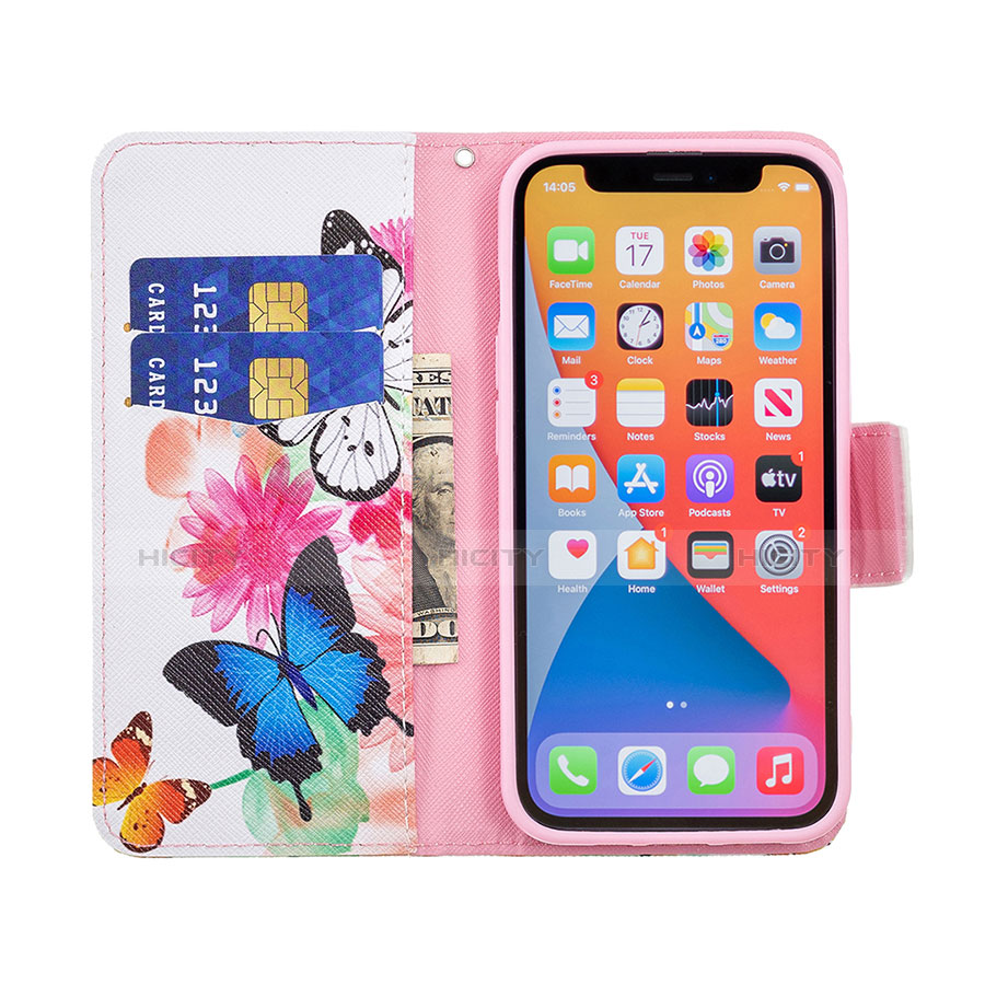 Handytasche Stand Schutzhülle Flip Leder Hülle Schmetterling L03 für Apple iPhone 13 Pro Max Rosa