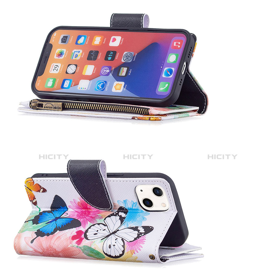 Handytasche Stand Schutzhülle Flip Leder Hülle Schmetterling L03 für Apple iPhone 14 Plus Rosa