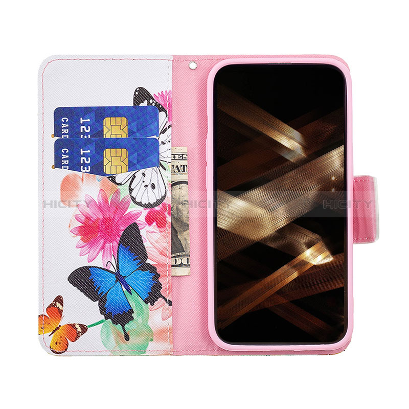 Handytasche Stand Schutzhülle Flip Leder Hülle Schmetterling L03 für Apple iPhone 14 Pro Rosa groß