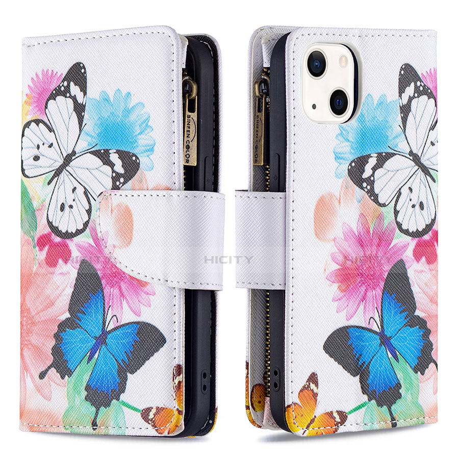 Handytasche Stand Schutzhülle Flip Leder Hülle Schmetterling L03 für Apple iPhone 14 Rosa