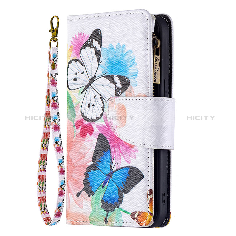 Handytasche Stand Schutzhülle Flip Leder Hülle Schmetterling L03 für Apple iPhone 15 Plus Rosa