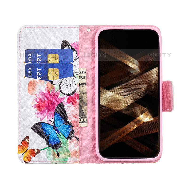 Handytasche Stand Schutzhülle Flip Leder Hülle Schmetterling L03 für Apple iPhone 15 Pro Max Rosa