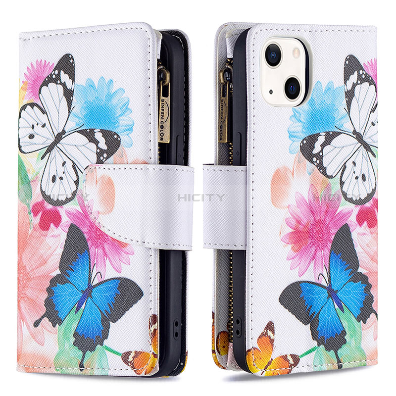 Handytasche Stand Schutzhülle Flip Leder Hülle Schmetterling L03 für Apple iPhone 15 Rosa Plus