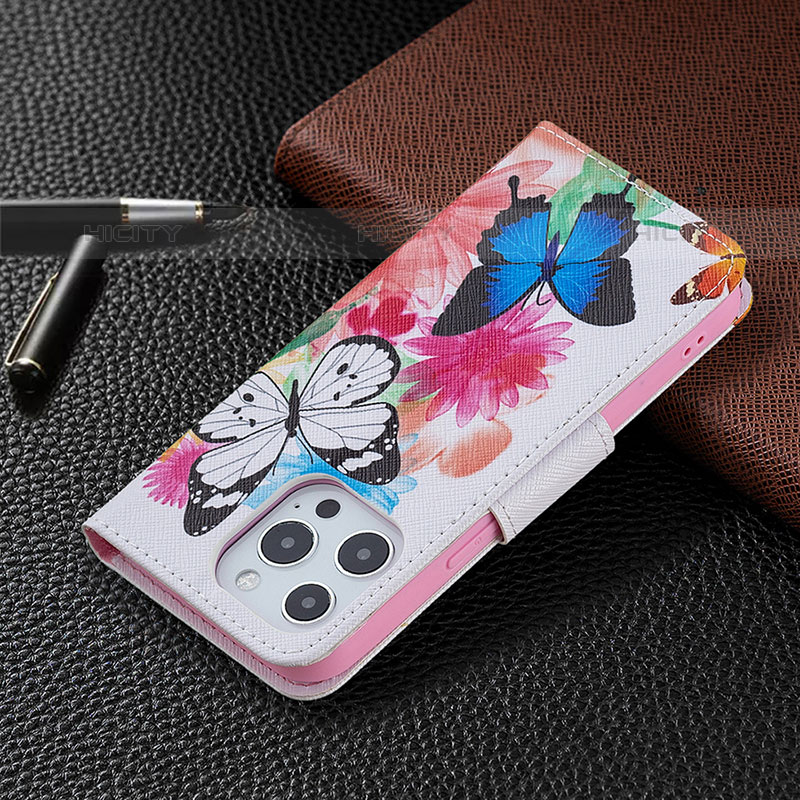 Handytasche Stand Schutzhülle Flip Leder Hülle Schmetterling L03 für Apple iPhone 16 Pro Max Rosa groß