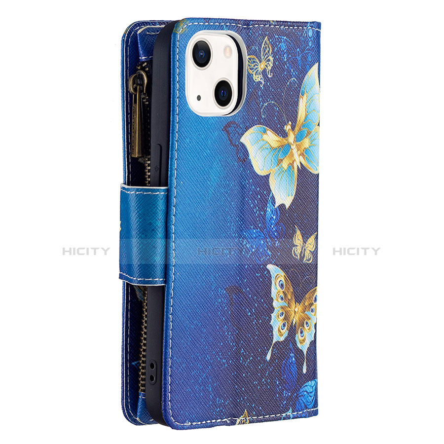 Handytasche Stand Schutzhülle Flip Leder Hülle Schmetterling L04 für Apple iPhone 14 Blau