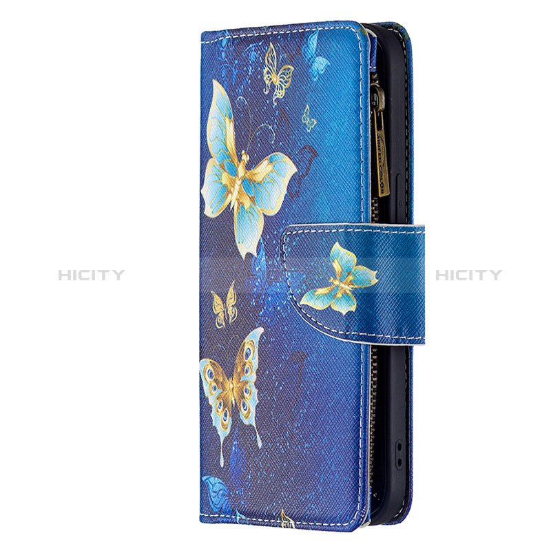 Handytasche Stand Schutzhülle Flip Leder Hülle Schmetterling L04 für Apple iPhone 15 Blau groß