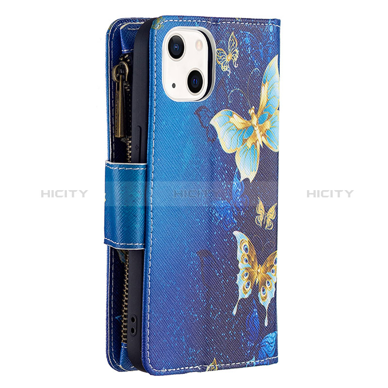 Handytasche Stand Schutzhülle Flip Leder Hülle Schmetterling L04 für Apple iPhone 15 Blau groß