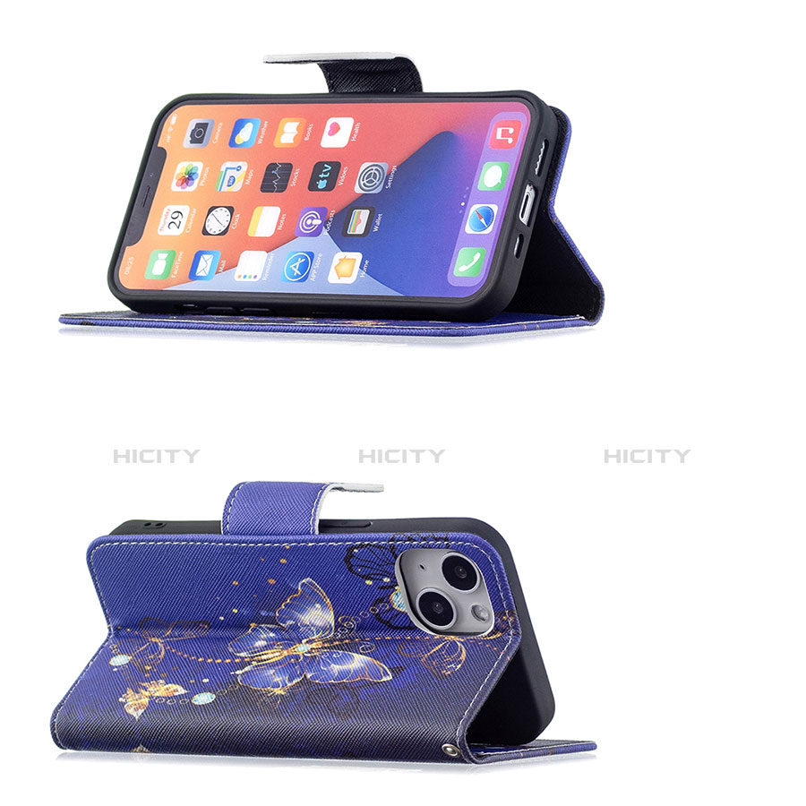 Handytasche Stand Schutzhülle Flip Leder Hülle Schmetterling L07 für Apple iPhone 13 Königs Blau