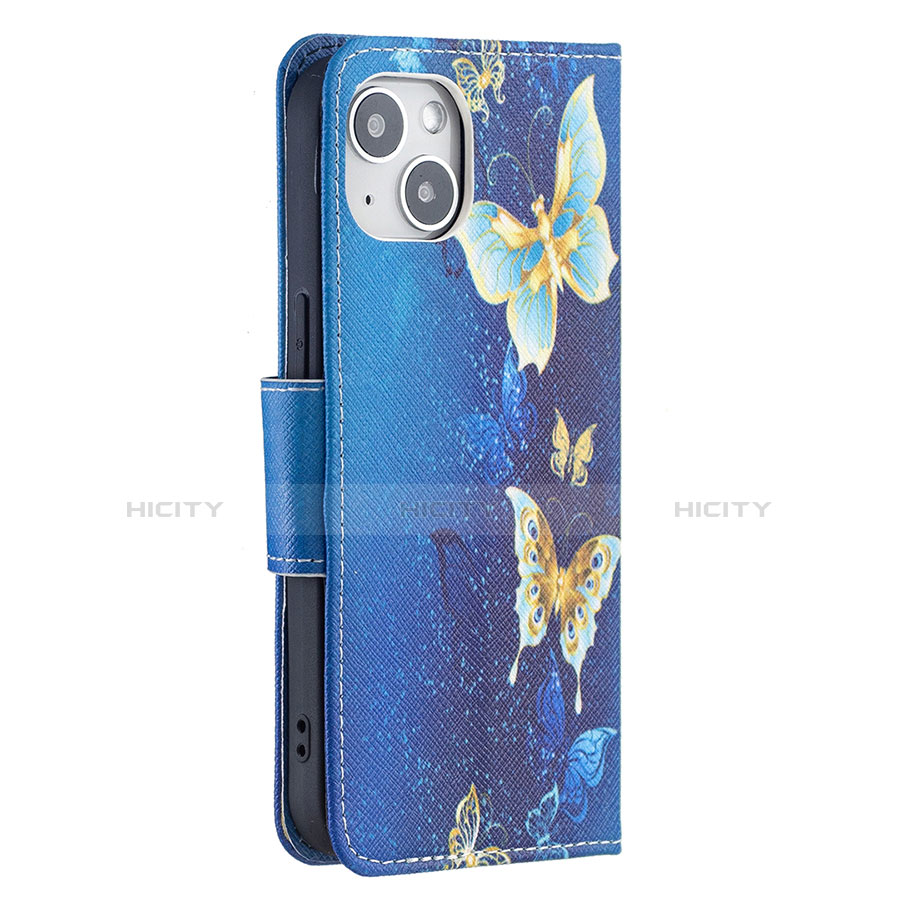 Handytasche Stand Schutzhülle Flip Leder Hülle Schmetterling L07 für Apple iPhone 13 Mini Blau